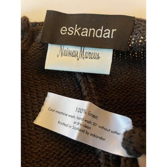 Eskandar Shawl Collar Jacket Wide Knit Open Poncho Linen One Size Brown Scotland - Picture 4 of 7